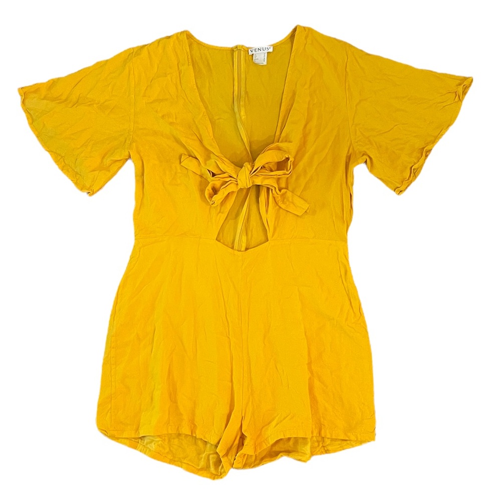 SZ 14 Mustard colored romper with keyhole midsection and bow
